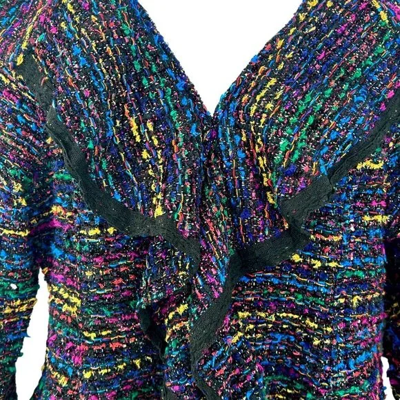 BEREK MULTICOLOR TWEED RUFFLE FRONT BLAZER JACKET - XL - Picture 3 of 4